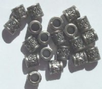 20 9x8mm Antique Silver Patterned Metal Tube Beads